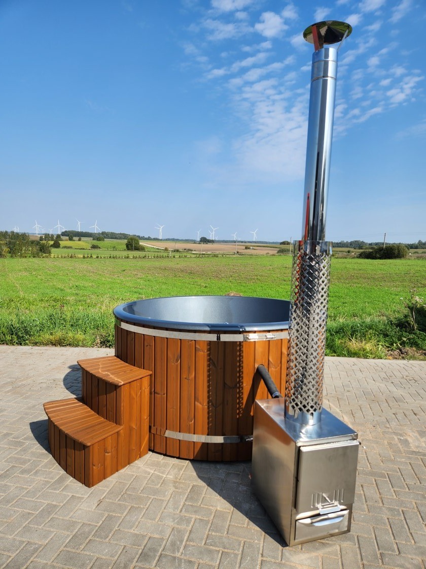 Wood-fired timber hot tub